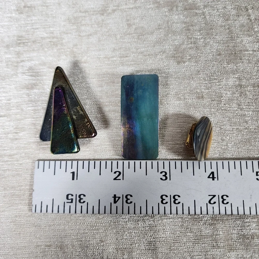 Vintage Dichroic Glass Shell Clip On Earring Lot of 3